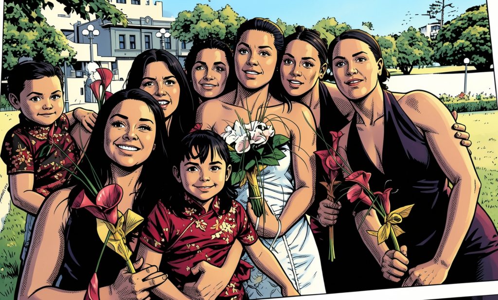 Storm with her bridal party and two nieces as flower girls.